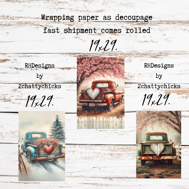 Customize Wrapping PaperTrucks Valentine Decoupage Wrapping Paper Sheet (Creator Uploaded)