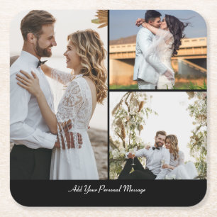 Customize Your Own 3 Photo Collage Square Paper Coaster