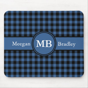 Customizeable Blue and Black checked Gingham Mouse Pad