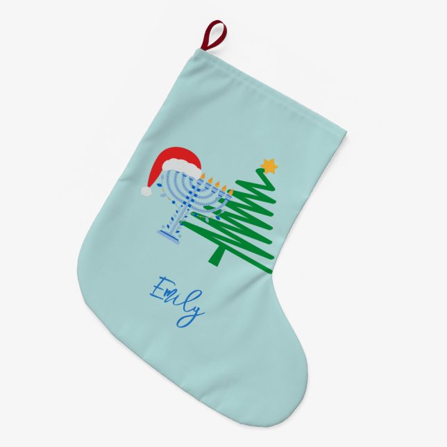 Customizeable Blue Chrismukkah Stocking (Front (Hanging))