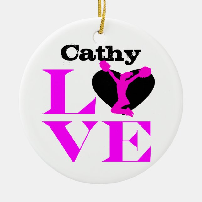 Customizeable love Cheerleader pink ornament (Front)