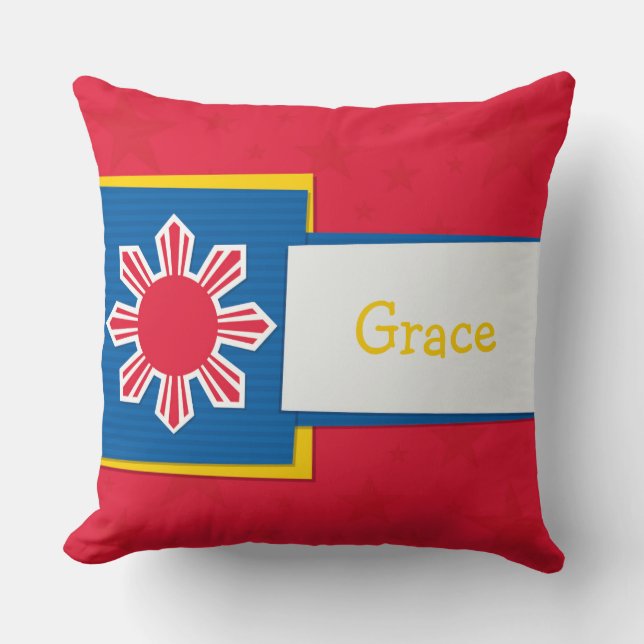 Customizeable Name Philippine Sun Filipino Cushion (Front)