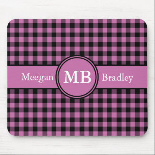 Customizeable Pink and Black checked Gingham Mouse Pad