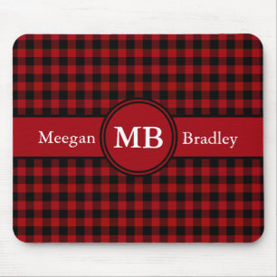 Customizeable Red and Black checked Gingham Mouse Pad