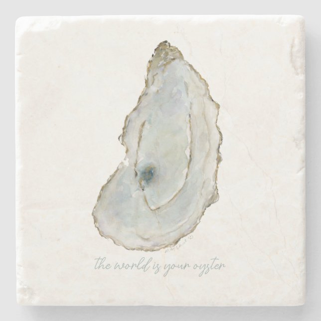 Customizeable Watercolor Oyster Stone Coaster (Front)