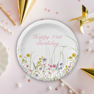 Customizeable Wildflower Party 21st Birthday Paper Plate