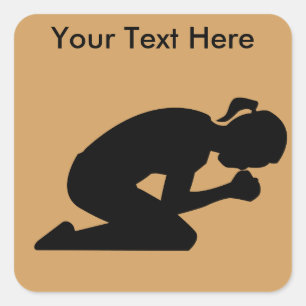 Customizeable Woman kneeling in prayer. Square Sticker