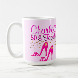CUSTOMIZED 50TH BIRTHDAY PINK SHOE QUEEN MUG