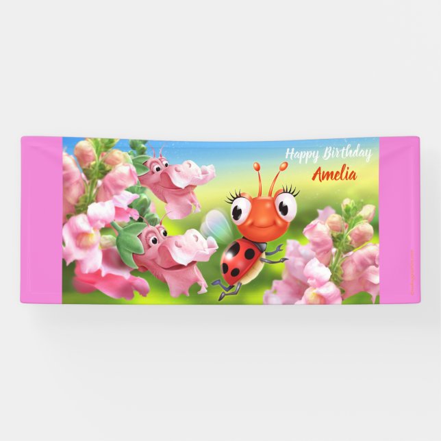 Customized 6' x 2.5' Ladybug Birthday vinyl Banner (Horizontal)