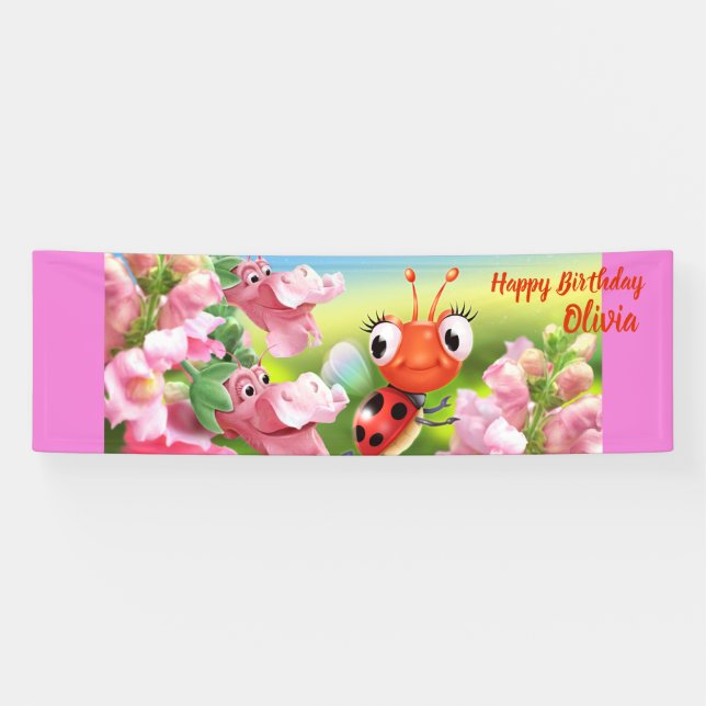Customized 8' x 2.5' Ladybug Birthday vinyl Banner (Horizontal)