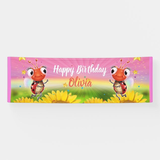 Customized 8' x 2.5' Ladybug Birthday vinyl Banner (Horizontal)