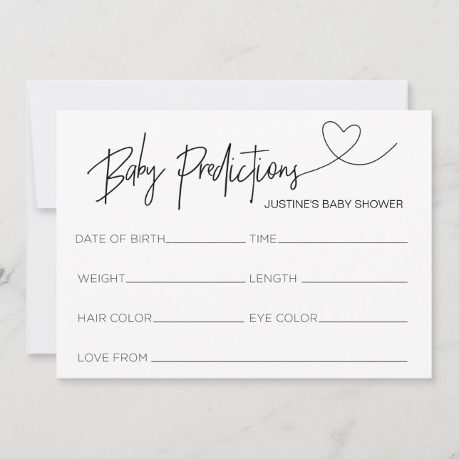 Customized Baby Shower Prediction Card Game Heart (Front)