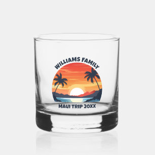 Customized Beach Sunrise Palm Trees Whiskey Glass