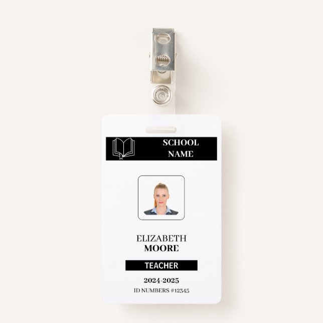 Customized black ID badge for teachers (Front with Clip)