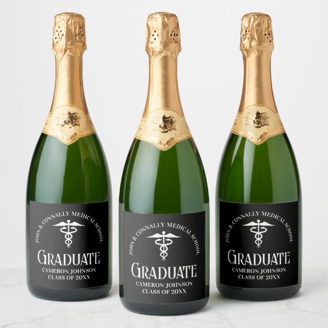 Customized Black Medical School Graduation Party Sparkling Wine Label (Bottles)