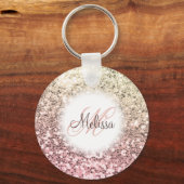 Customized Blush Pink Pretty Glitter Monogram Name Key Ring (Front)