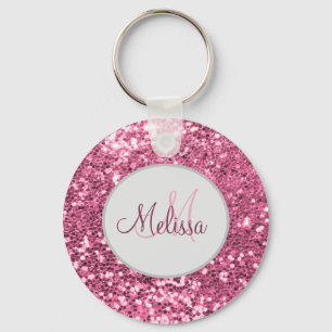 Customized Blush Pink Pretty Glitter Monogram Name Key Ring