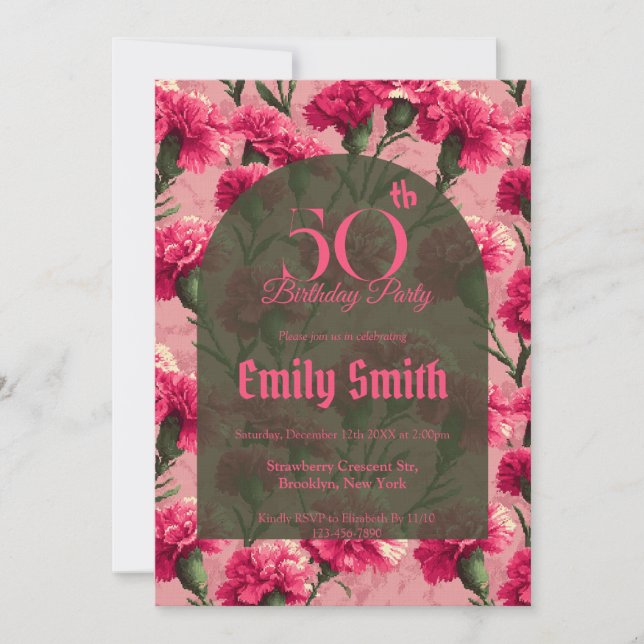 Customized Carnation Sparkle Milestone Birthday Invitation (Front)