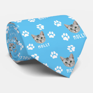 Customized Cat Pet Photo & Name Blue Tie