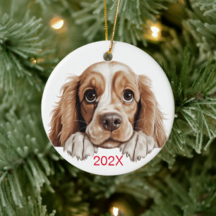 Customized Christmas Cocker Dog Ceramic Ornament