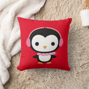 Customized Christmas cute penguin pink Headphones Cushion