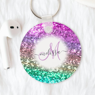 Customized Colorful Glitter Mermaid Monogram Name Key Ring