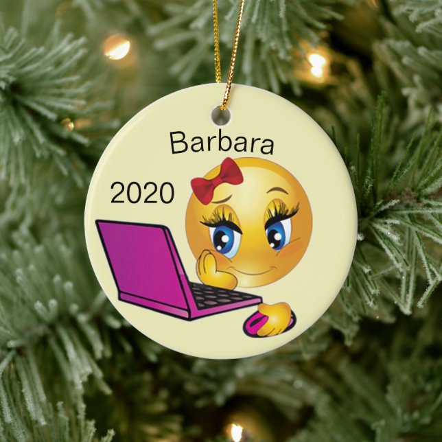 Customized Computer Girl Christmas Ceramic Ornament (Tree)