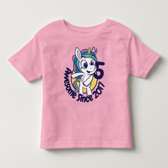 CUSTOMIZED CUTE BIRTHDAY UNICORN CARTOON TODDLER T-Shirt (Front)