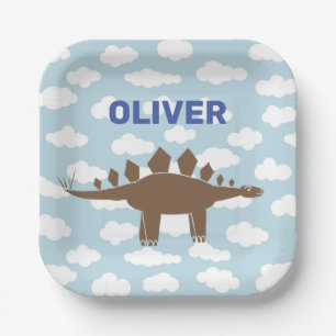 Customized Cute Stegosaurus Dinosaur Kids Birthday Paper Plate