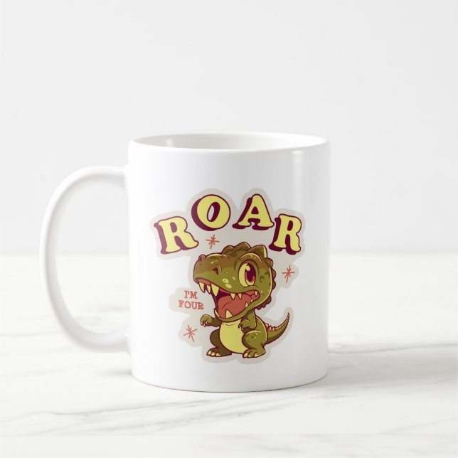 CUSTOMIZED DINOSAUR BIRTHDAY KIDS ROAR I'M FOUR COFFEE MUG (Left)