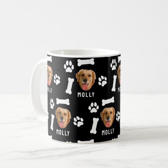 Customized Dog Pet Photo & Name Black Coffee Mug (Front Left)