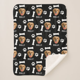 Customized Dog Pet Photo & Name Black Sherpa Blanket