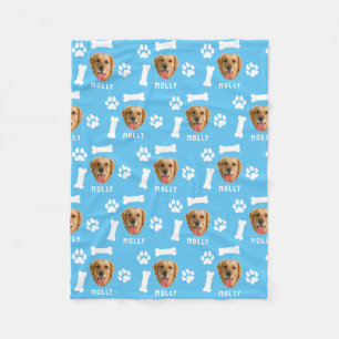 Customized Dog Pet Photo & Name Blue Fleece Blanket