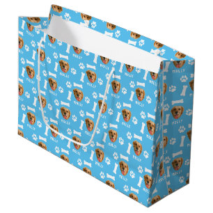 Customized Dog Pet Photo & Name Blue Large Gift Bag