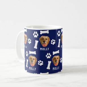 Customized Dog Pet Photo & Name Navy Blue Coffee Mug