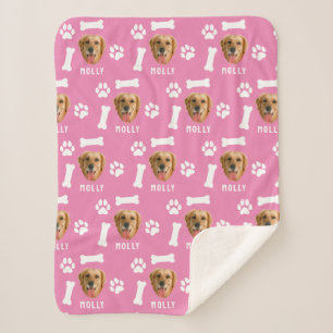 Customized Dog Pet Photo & Name Pink Sherpa Blanket