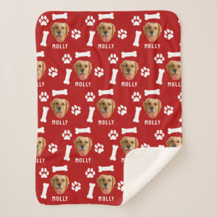 Customized Dog Pet Photo & Name Red Sherpa Blanket