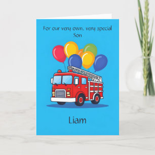 Customized Fire Truck Cute Son Birthday Poem Card