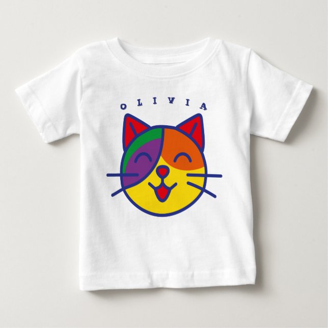 Customized for boys and girls - Cat Design Baby T-Shirt (Front)