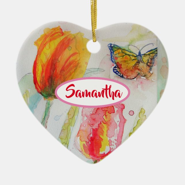 Customized Girls Name Tulip Floral Ornament (Front)