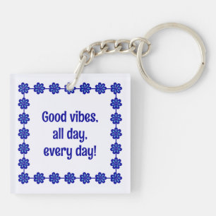 Customized Good Vibes, Blue Floral Evil Eye Amulet Key Ring