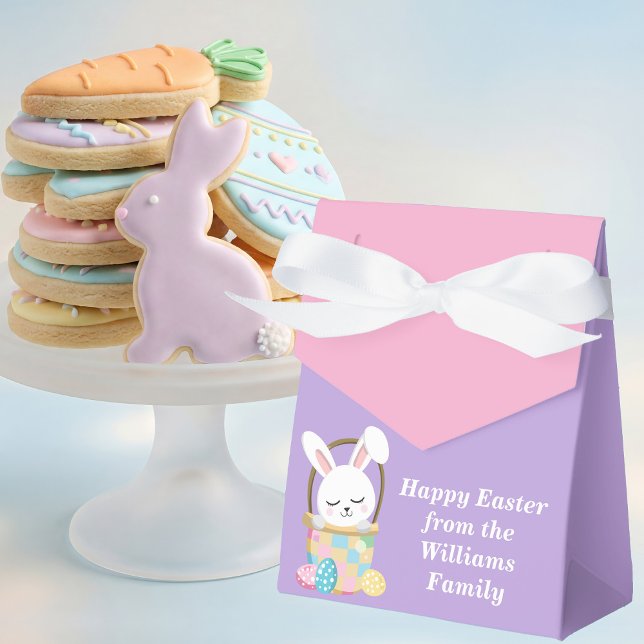 Customized Happy Easter Bunny Pink Purple Party Favour Box (Creator Uploaded)