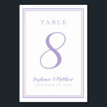 Customized Lavender Wedding Table Number Card<br><div class="desc">A template for any number, this simple, minimalist, and elegant wedding table number design features a contemporary double‑frame border in soft lavender on a crisp white background. The chic layout provides timeless yet modern sophistication. Personalize the table number, couple’s names, and wedding date in matching lavender lettering and script. The...</div>