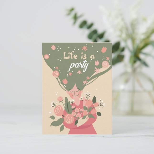 CUSTOMIZED LIFE IS A PARTY SPRING FLORAL  HOLIDAY POSTCARD (Standing Front)