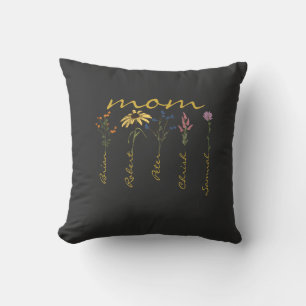 Customized mom children name flower cushion
