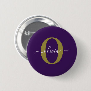 Customized Monogram Script Name Purple White Gold 6 Cm Round Badge