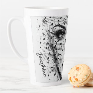 Customized Music Sheet Face Art Black White Artist Latte Mug