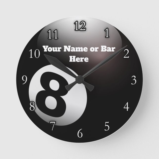 Customized Name 8 Ball Billiards Pool Bar Round Clock (Front)