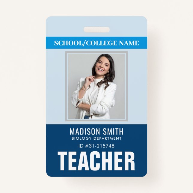 Customized Name and Photo | Teacher ID Card Badge ID Badge (Front)