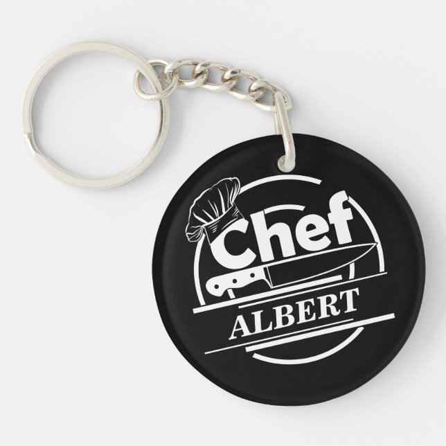 Customized Name Chef Black Key Ring (Front)